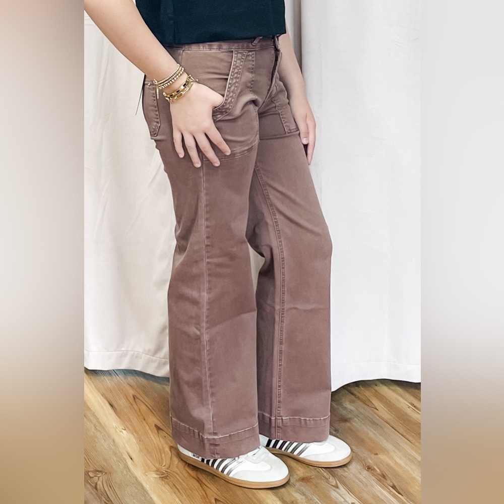 Mica Denim Super High Rise Double Button Waist Wide Leg Cocoa Jeans MDP-W3209 - Picture 5 of 7